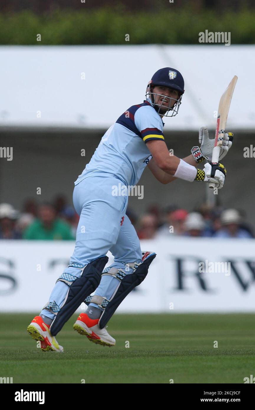 Alex Lees, de Durham chauves-souris, lors du match de la Royal London One Day Cup entre le Durham County Cricket Club et le Lancashire à Roseworth Terrace, Newcastle upon Tyne, le jeudi 5th août 2021. (Photo de will Matthews/MI News/NurPhoto) Banque D'Images