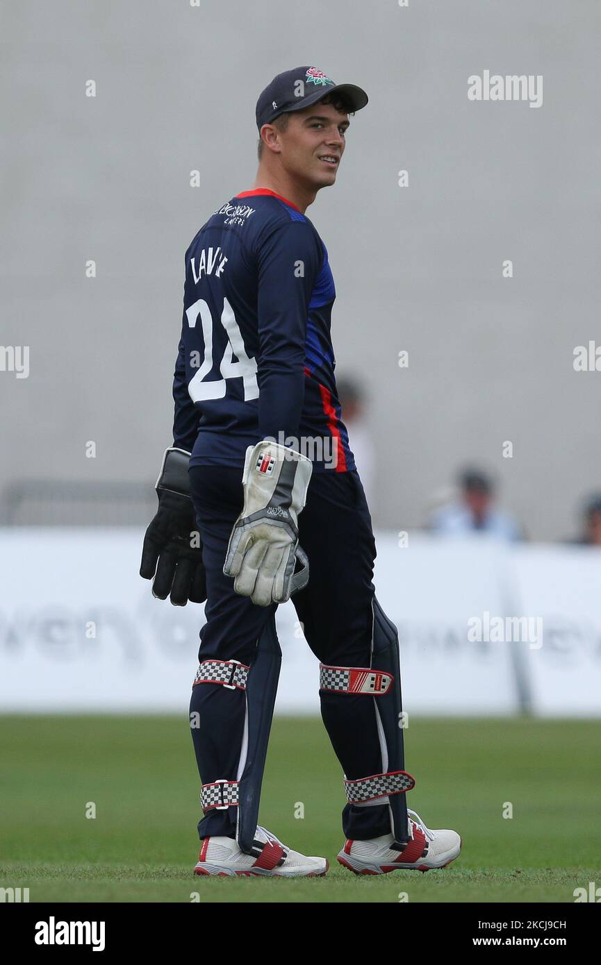 George Lavelle du Lancashire vu lors du match de la coupe d'une journée du Royal London entre le Durham County Cricket Club et le Lancashire à Roseworth Terrace, Newcastle upon Tyne, le jeudi 5th août 2021. (Photo de will Matthews/MI News/NurPhoto) Banque D'Images