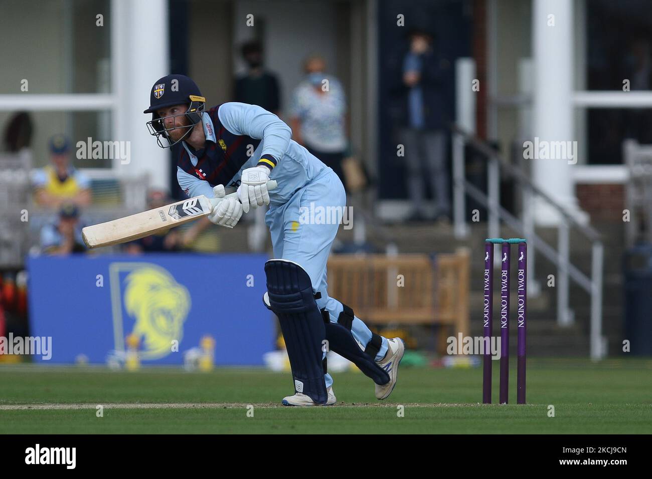 Graham Clark, de Durham chauves-souris, lors du match de la Royal London One Day Cup entre le Durham County Cricket Club et le Lancashire à Roseworth Terrace, Newcastle upon Tyne, le jeudi 5th août 2021. (Photo de will Matthews/MI News/NurPhoto) Banque D'Images