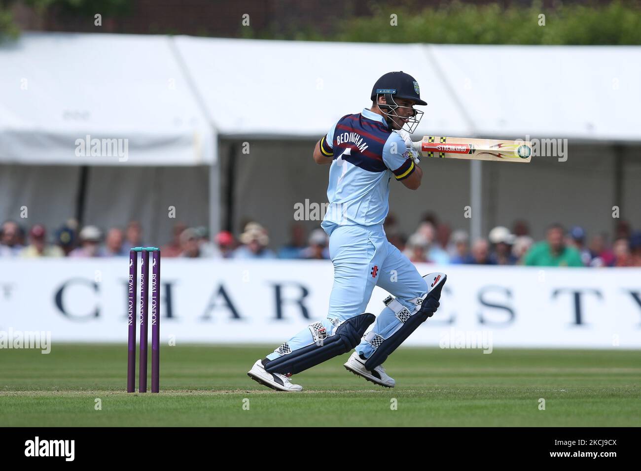David Bedingham de Durham chauves-souris lors du match de la coupe d'une journée du Royal London entre le Durham County Cricket Club et le Lancashire à Roseworth Terrace, Newcastle upon Tyne, le jeudi 5th août 2021. (Photo de will Matthews/MI News/NurPhoto) Banque D'Images