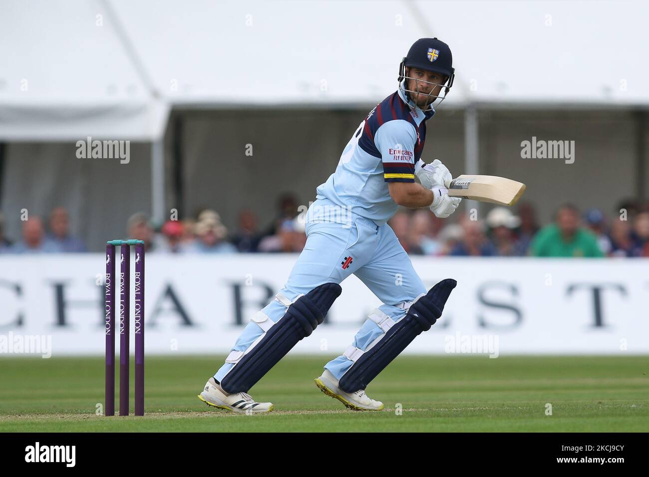 Sean Dickson, de Durham chauves-souris, lors du match de la Royal London One Day Cup entre le Durham County Cricket Club et le Lancashire à Roseworth Terrace, Newcastle upon Tyne, le jeudi 5th août 2021. (Photo de will Matthews/MI News/NurPhoto) Banque D'Images