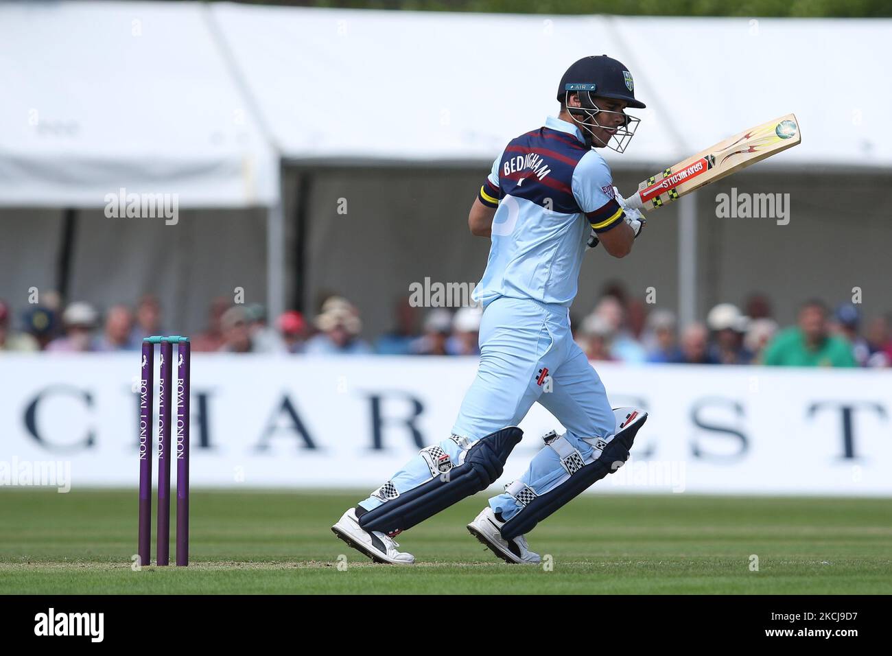 David Bedingham de Durham chauves-souris lors du match de la coupe d'une journée du Royal London entre le Durham County Cricket Club et le Lancashire à Roseworth Terrace, Newcastle upon Tyne, le jeudi 5th août 2021. (Photo de will Matthews/MI News/NurPhoto) Banque D'Images