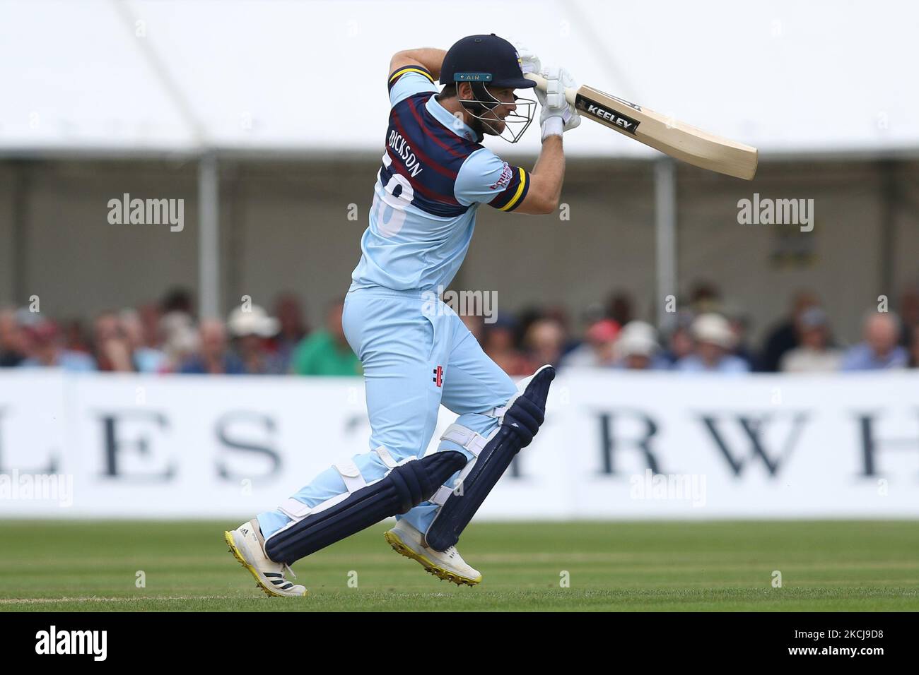 Sean Dickson, de Durham chauves-souris, lors du match de la Royal London One Day Cup entre le Durham County Cricket Club et le Lancashire à Roseworth Terrace, Newcastle upon Tyne, le jeudi 5th août 2021. (Photo de will Matthews/MI News/NurPhoto) Banque D'Images