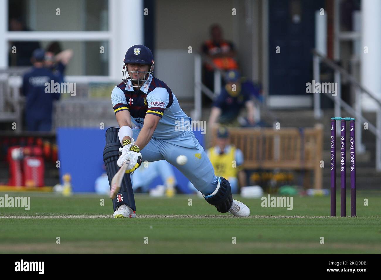 Alex Lees, de Durham chauves-souris, lors du match de la Royal London One Day Cup entre le Durham County Cricket Club et le Lancashire à Roseworth Terrace, Newcastle upon Tyne, le jeudi 5th août 2021. (Photo de will Matthews/MI News/NurPhoto) Banque D'Images