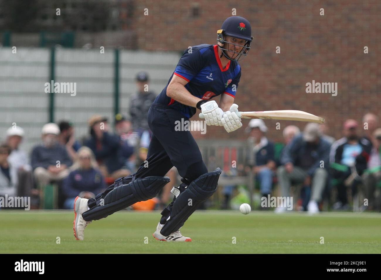Luke Wells de Lancashire chauves-souris lors du match de la coupe d'une journée du Royal London entre le Durham County Cricket Club et le Lancashire à Roseworth Terrace, Newcastle upon Tyne, le jeudi 5th août 2021. (Photo de will Matthews/MI News/NurPhoto) Banque D'Images