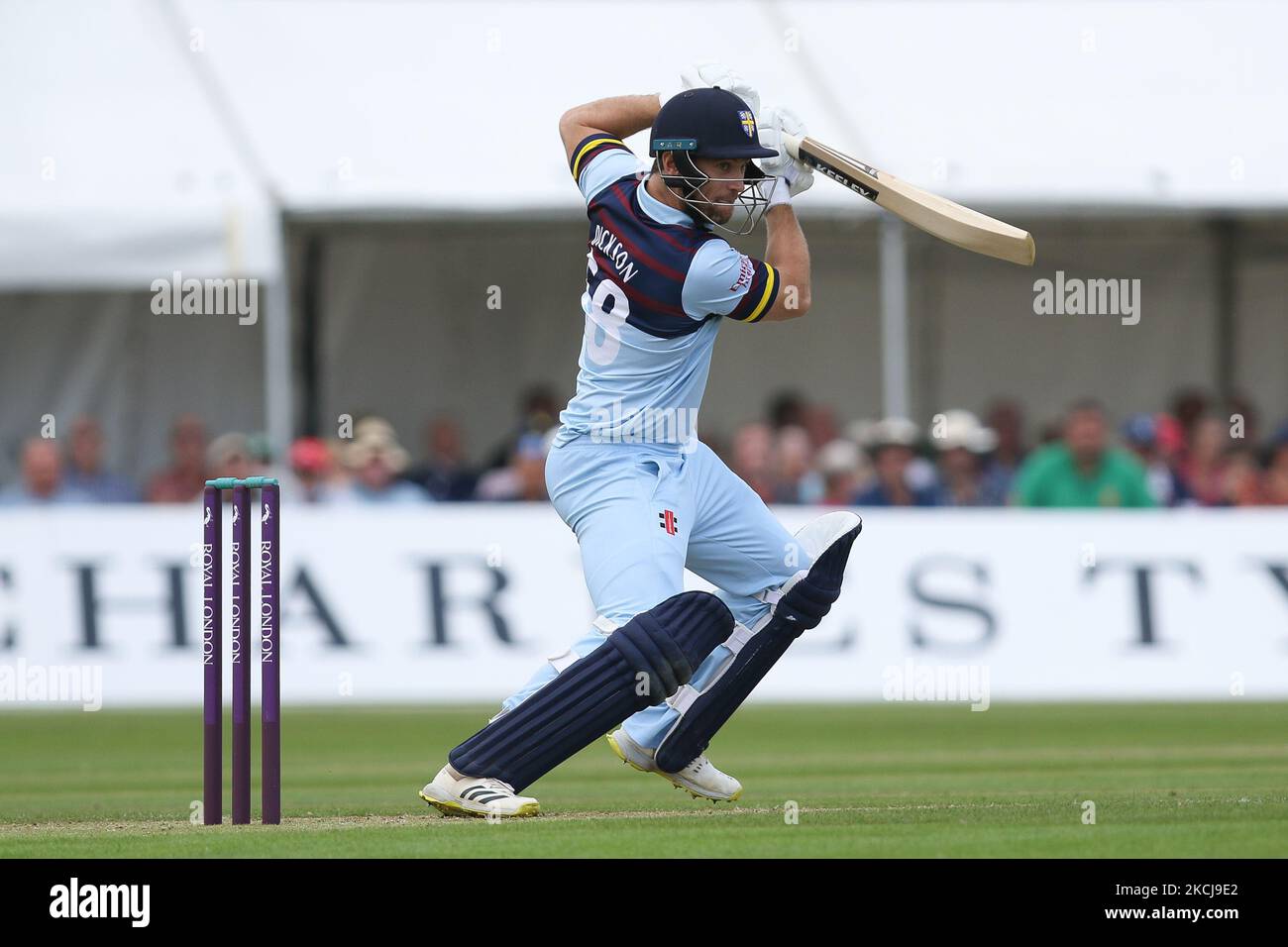 Sean Dickson, de Durham chauves-souris, lors du match de la Royal London One Day Cup entre le Durham County Cricket Club et le Lancashire à Roseworth Terrace, Newcastle upon Tyne, le jeudi 5th août 2021. (Photo de will Matthews/MI News/NurPhoto) Banque D'Images
