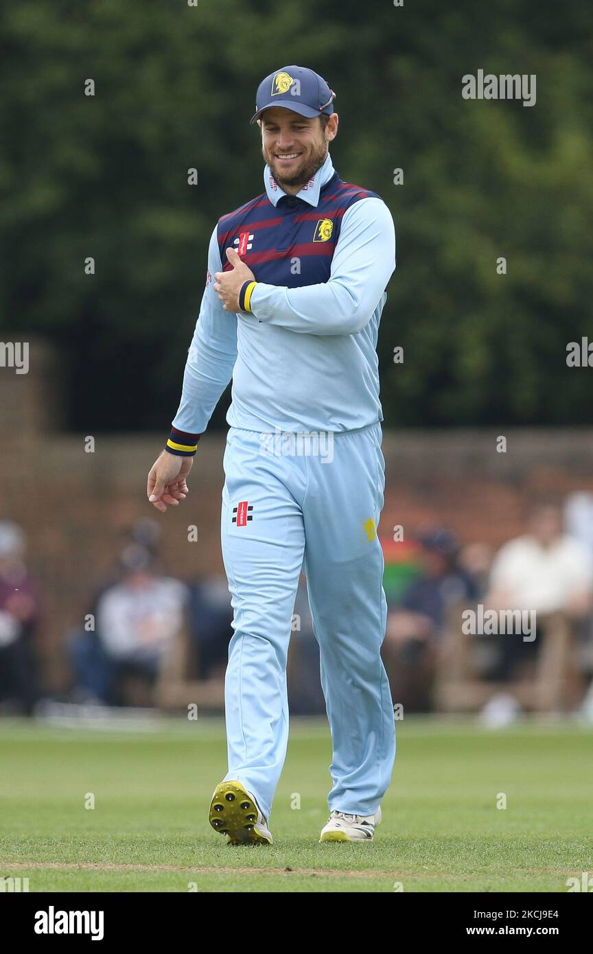 Sean Dickson, de Durham, sourit lors du match de la Royal London One Day Cup entre le Durham County Cricket Club et le Lancashire à Roseworth Terrace, Newcastle upon Tyne, le jeudi 5th août 2021. (Photo de will Matthews/MI News/NurPhoto) Banque D'Images