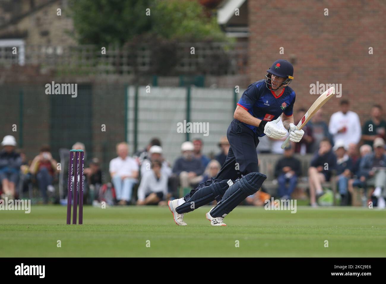 Luke Wells de Lancashire chauves-souris lors du match de la coupe d'une journée du Royal London entre le Durham County Cricket Club et le Lancashire à Roseworth Terrace, Newcastle upon Tyne, le jeudi 5th août 2021. (Photo de will Matthews/MI News/NurPhoto) Banque D'Images