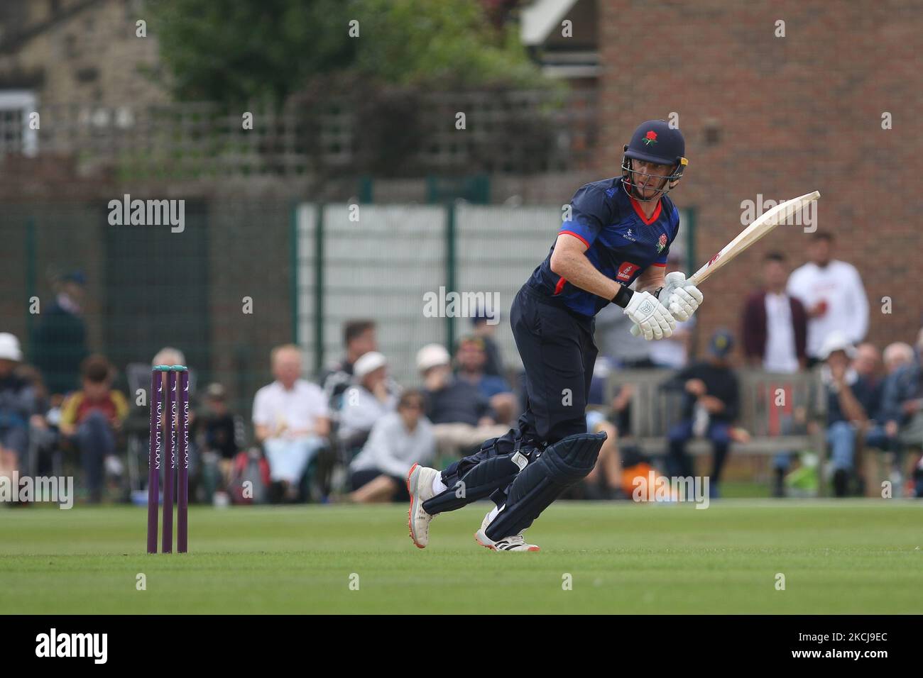 Luke Wells de Lancashire chauves-souris lors du match de la coupe d'une journée du Royal London entre le Durham County Cricket Club et le Lancashire à Roseworth Terrace, Newcastle upon Tyne, le jeudi 5th août 2021. (Photo de will Matthews/MI News/NurPhoto) Banque D'Images