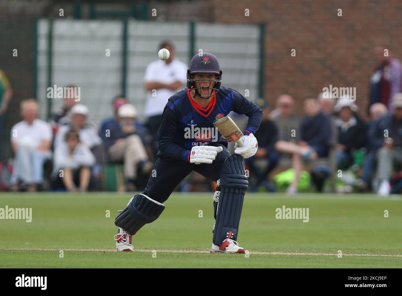 George Lavelle de Lancashire chauves-souris lors du match de la coupe d'une journée du Royal London entre le Durham County Cricket Club et le Lancashire à Roseworth Terrace, Newcastle upon Tyne, le jeudi 5th août 2021. (Photo de will Matthews/MI News/NurPhoto) Banque D'Images