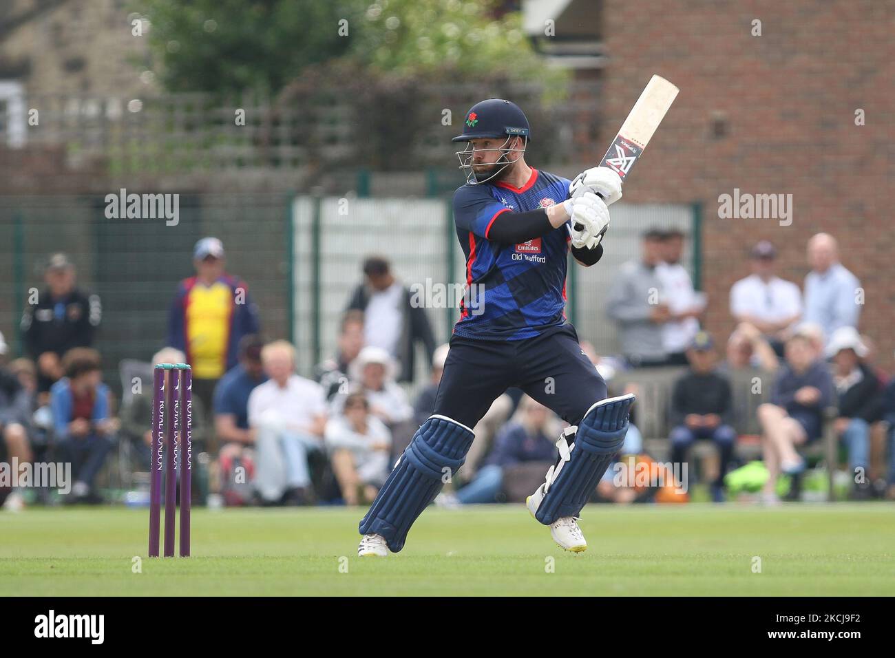 Steven Croft de Lancashire chauves-souris lors du match de la Royal London One Day Cup entre le Durham County Cricket Club et le Lancashire à Roseworth Terrace, Newcastle upon Tyne, le jeudi 5th août 2021. (Photo de will Matthews/MI News/NurPhoto) Banque D'Images