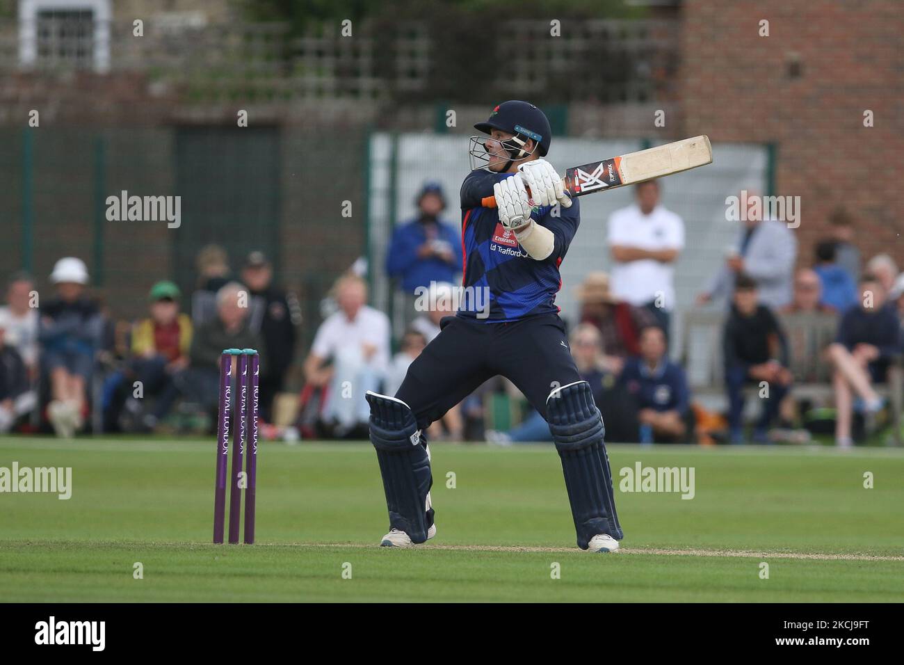 Rob Jones de Lancashire chauves-souris lors du match de la Royal London One Day Cup entre le Durham County Cricket Club et le Lancashire à Roseworth Terrace, Newcastle upon Tyne, le jeudi 5th août 2021. (Photo de will Matthews/MI News/NurPhoto) Banque D'Images