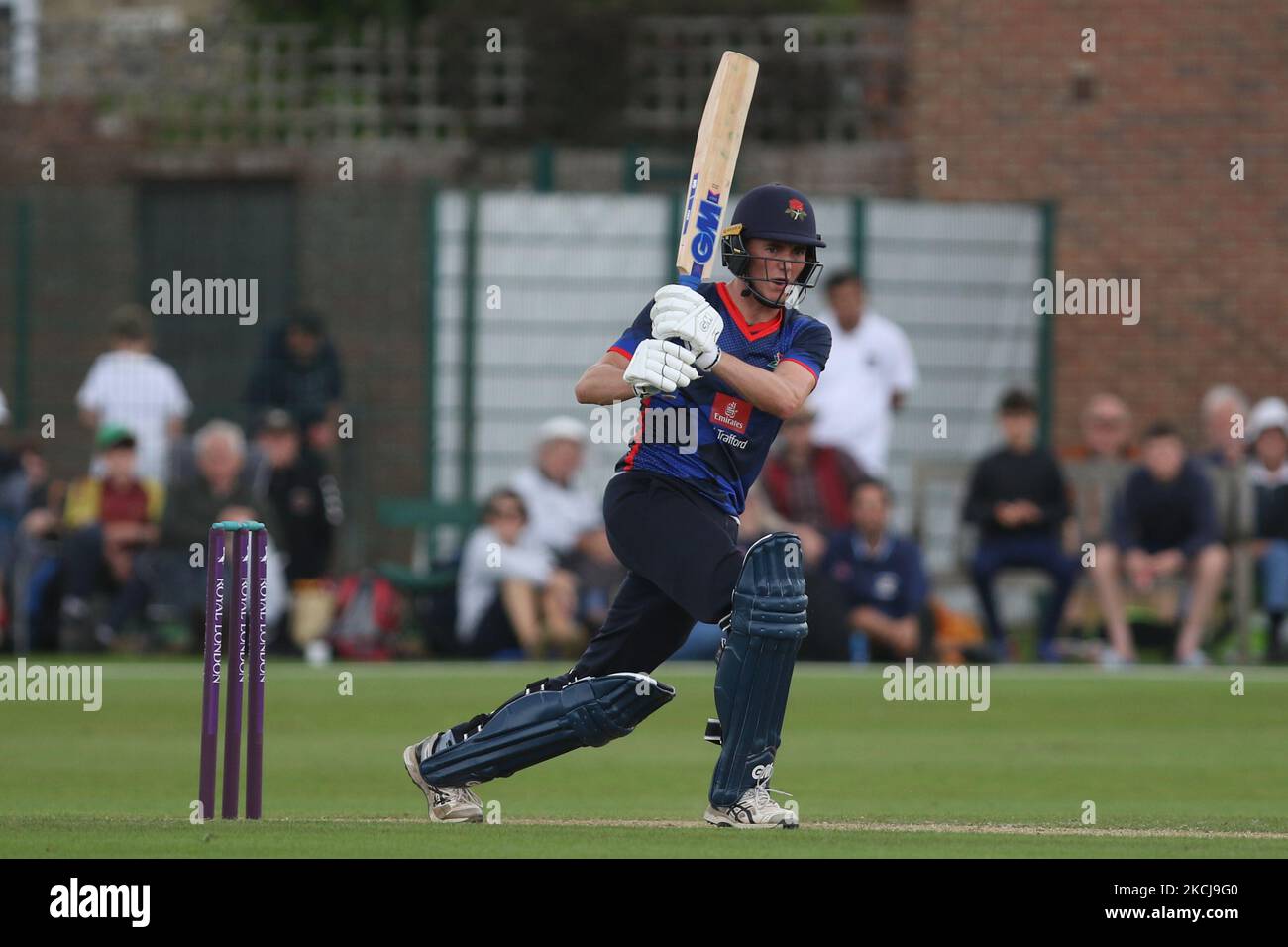 George Balderson de Lancashire chauves-souris lors du match de la Royal London One Day Cup entre Durham County Cricket Club et Lancashire à Roseworth Terrace, Newcastle upon Tyne, le jeudi 5th août 2021. (Photo de will Matthews/MI News/NurPhoto) Banque D'Images