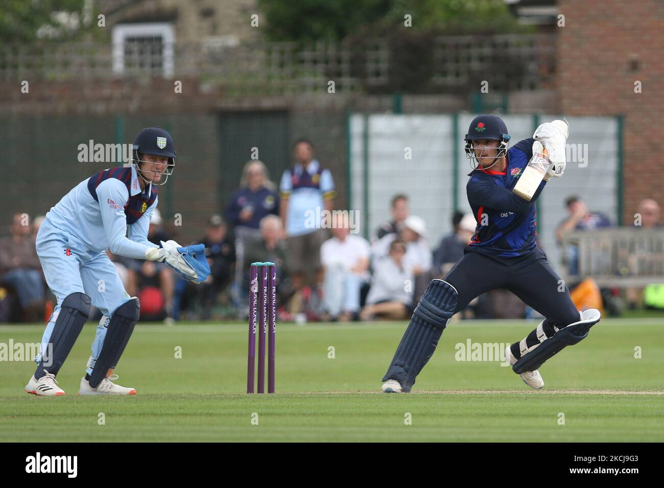 Rob Jones de Lancashire chauves-souris lors du match de la Royal London One Day Cup entre le Durham County Cricket Club et le Lancashire à Roseworth Terrace, Newcastle upon Tyne, le jeudi 5th août 2021. (Photo de will Matthews/MI News/NurPhoto) Banque D'Images