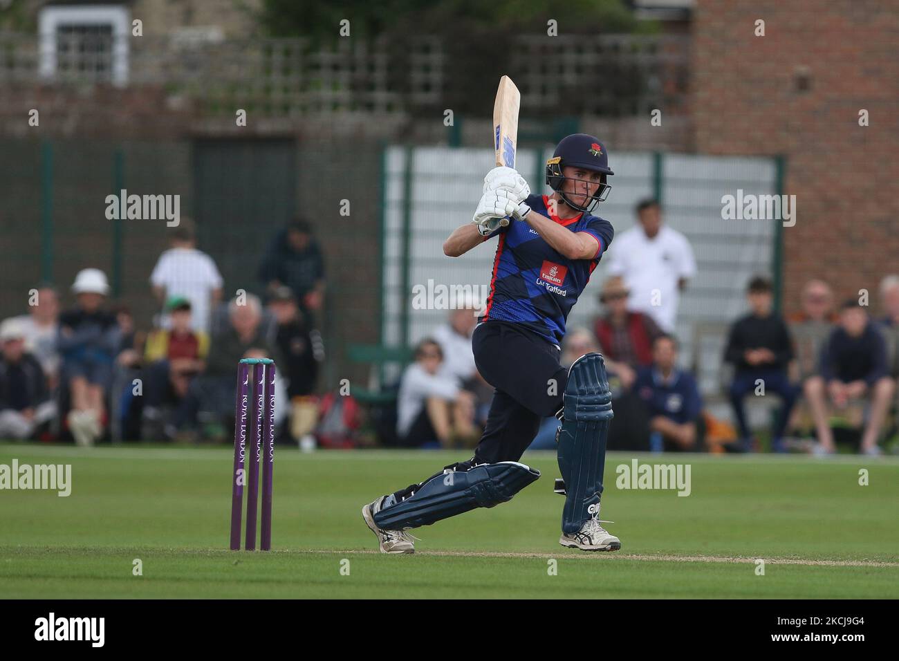 George Balderson de Lancashire chauves-souris lors du match de la Royal London One Day Cup entre Durham County Cricket Club et Lancashire à Roseworth Terrace, Newcastle upon Tyne, le jeudi 5th août 2021. (Photo de will Matthews/MI News/NurPhoto) Banque D'Images