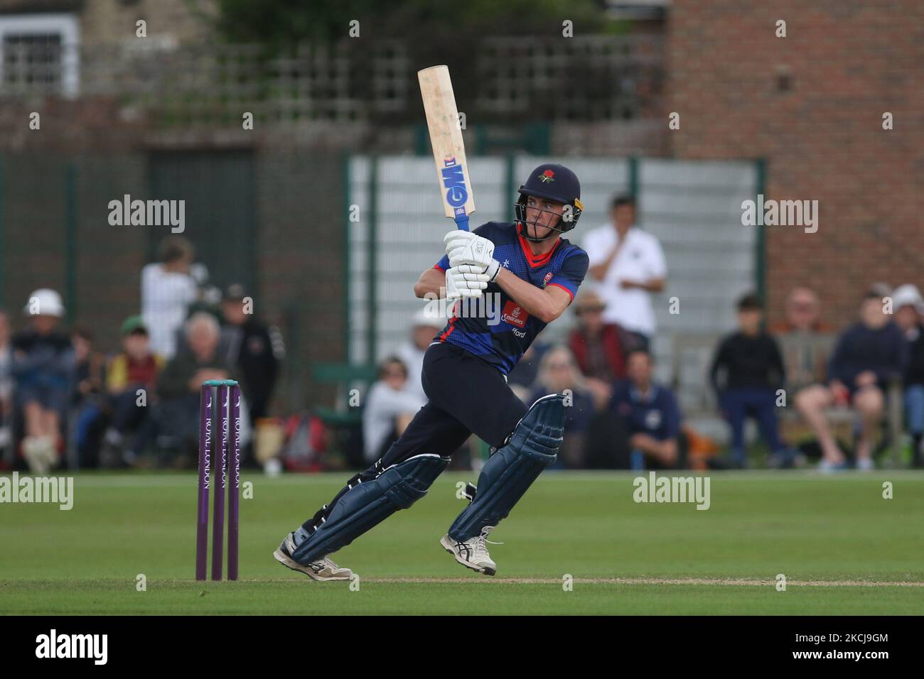 George Balderson de Lancashire chauves-souris lors du match de la Royal London One Day Cup entre Durham County Cricket Club et Lancashire à Roseworth Terrace, Newcastle upon Tyne, le jeudi 5th août 2021. (Photo de will Matthews/MI News/NurPhoto) Banque D'Images