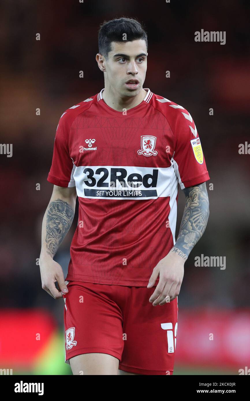 Martin Payero de Middlesbrough lors du match de championnat Sky Bet entre Middlesbrough et Queens Park Rangers au stade Riverside, Middlesbrough, le mercredi 18th août 2021. (Photo de Mark Fletcher/MI News/NurPhoto) Banque D'Images