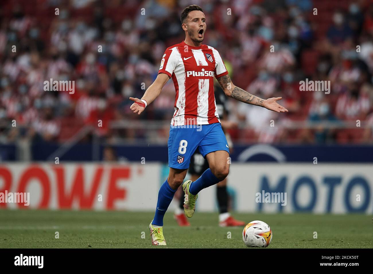 Saül Niguez, de l'Atlético de Madrid, réagit pendant le match de la Liga Santander entre le Club Atlético de Madrid et Elche CF à l'Estadio Wanda Metropolitano sur 22 août 2021 à Madrid, en Espagne. (Photo de Jose Breton/Pics action/NurPhoto) Banque D'Images