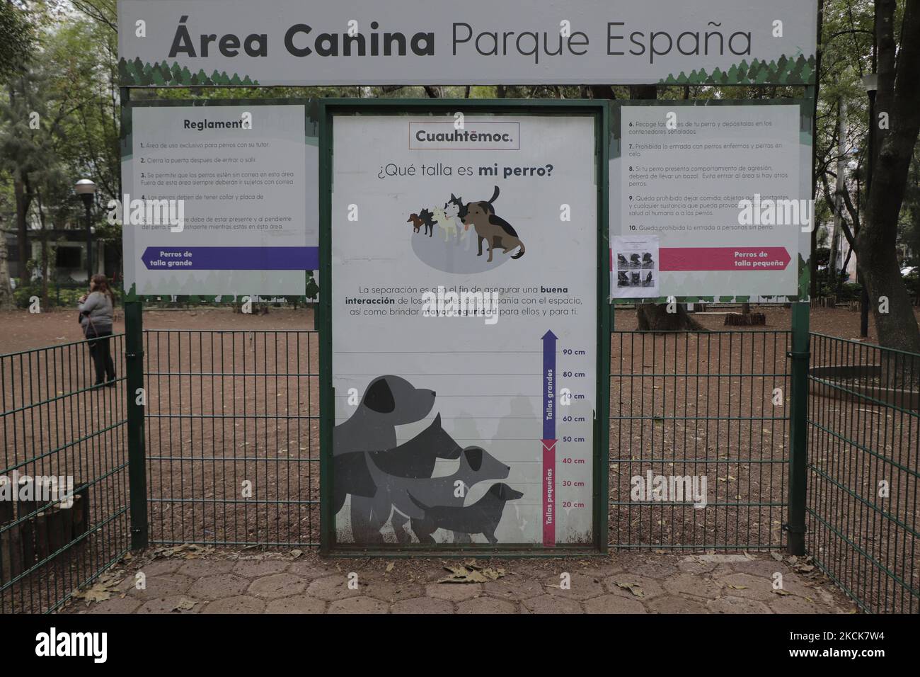 Zone canine dans le Parque España à Mexico lors de l'urgence sanitaire COVID-19 et du feu rouge de circulation épidémiologique dans la capitale. Au Mexique, les données du dernier recensement de l'Institut national de statistique et de géographie (INEGI) indiquent que 57 ménages mexicains sur 100 ont un animal de compagnie et que 89 % sont des chiens. (Photo de Gerardo Vieyra/NurPhoto) Banque D'Images