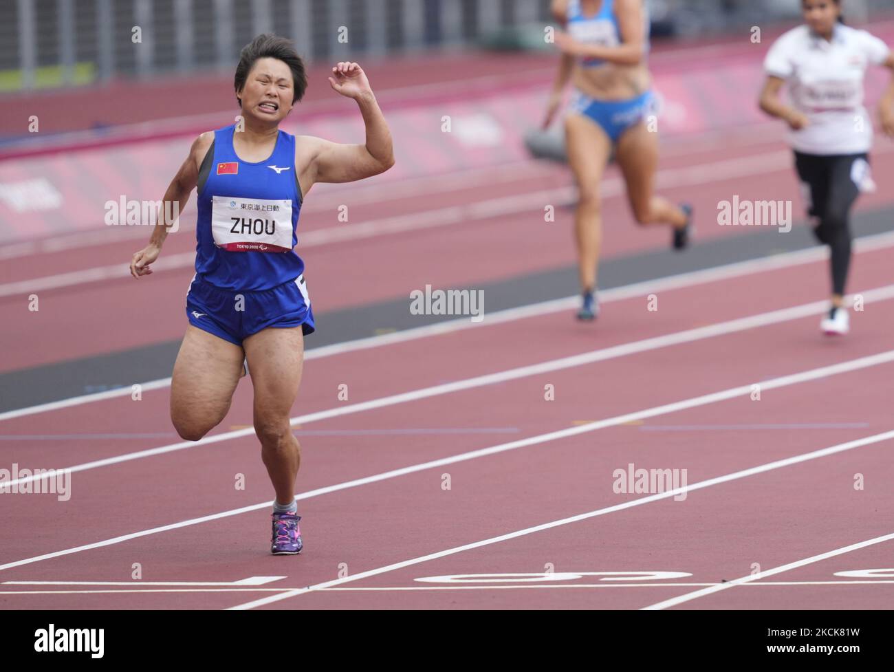 Xia Zhou, de Chine, a remporté l'or à 100m ans lors de l'athlétisme aux Paraolympics de Tokyo, au stade olympique de Tokyo, à Tokyo, au Japon, sur 27 août 2021. (Photo par Ulrik Pedersen/NurPhoto) Banque D'Images