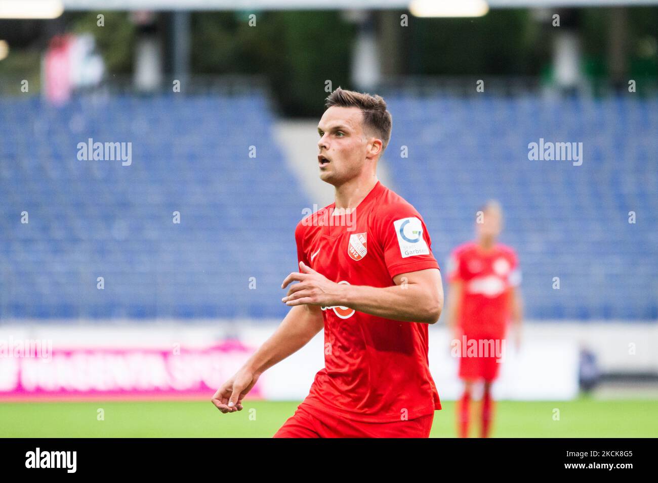 Yannik Jaeschke de havelse regarde pendant le 3. Match de Ligue entre TSV Havelse et Tuerkguecue Muenchen à l'HDI-Arena sur 25 août 2021 à Hanovre, Allemagne. (Photo de Peter Niedung/NurPhoto) Banque D'Images