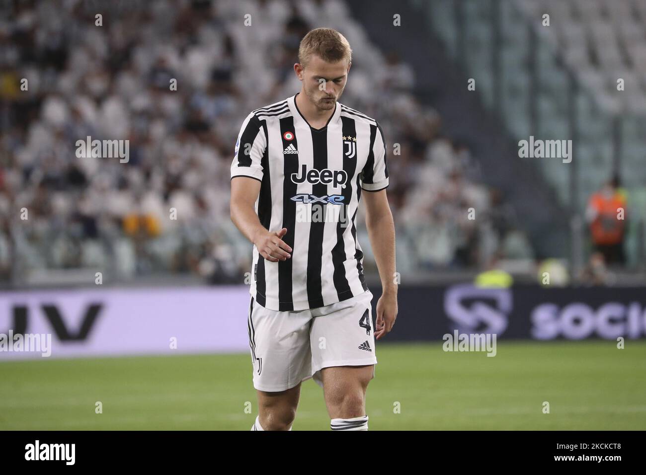 Matthijs de Ligt de Juventus montre sa déjection lors de la série Un match entre Juventus et Empoli FC au stade Allianz sur 28 août 2021 à Turin, Italie. (Photo de Giuseppe Cottini/NurPhoto) Banque D'Images