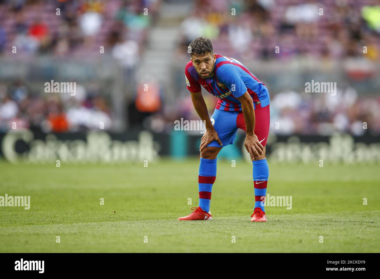 18 Jordi Alba du FC Barcelone pendant le match de la Liga Santader entre le FC Barcelone et Getafe CF au stade Camp Nou sur 29 août 2021 à Barcelone. (Photo par Xavier Bonilla/NurPhoto) Banque D'Images