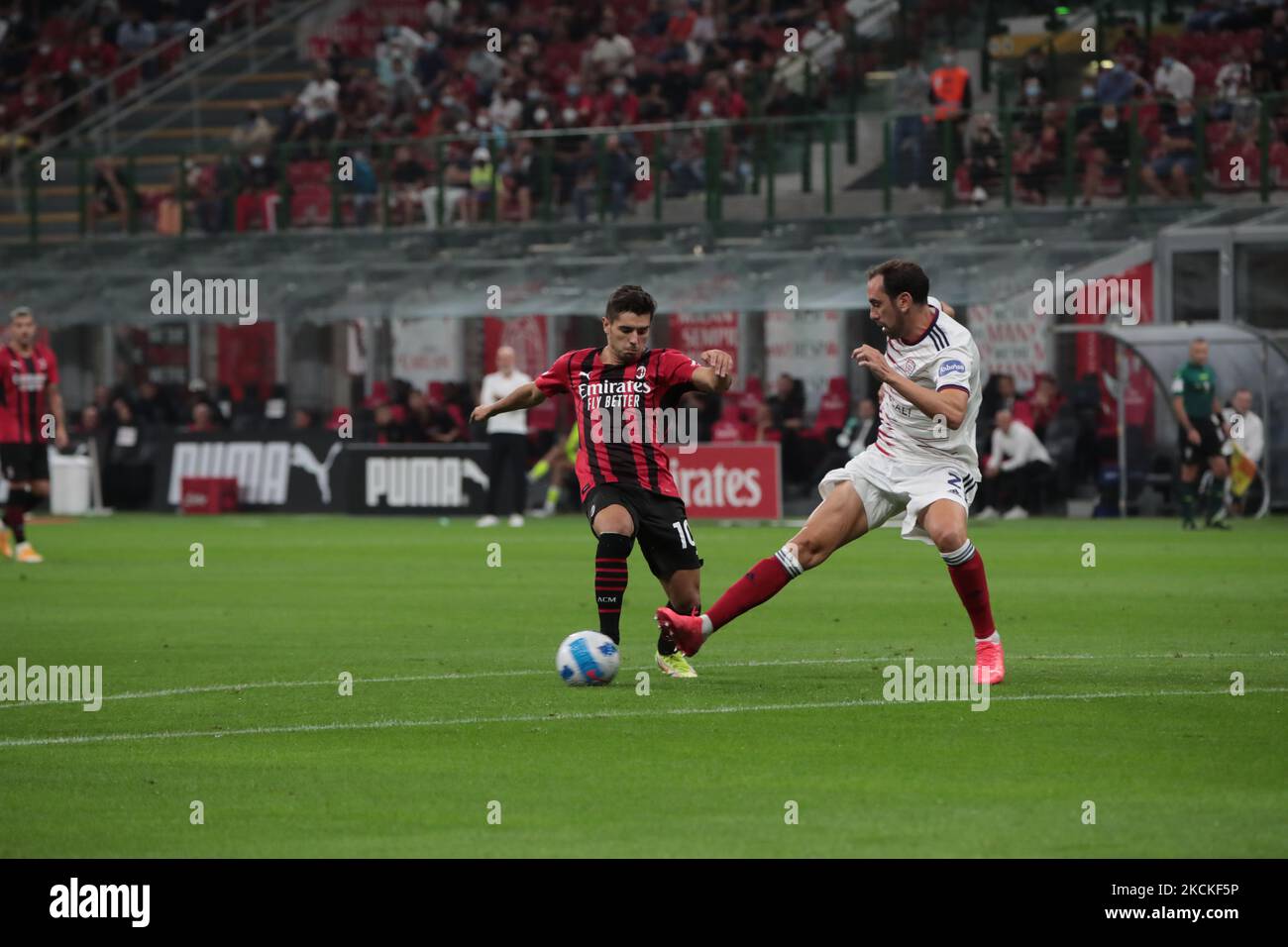 Brahim Diaz de l'AC Milan en action pendant la série Un match entre l'AC Milan et Cagliari Calcio, sur 29 août 2021, Milan, Italie (photo de Mairo Cinquetti/NurPhoto) Banque D'Images