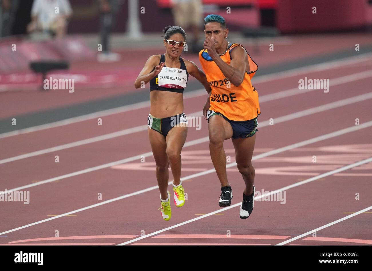 Jerusa Geber dos Santos du Brésil à 100m ans pendant l'athlétisme aux Jeux paralympiques de Tokyo, au stade olympique de Tokyo, à Tokyo, au Japon sur 30 août 2021. (Photo par Ulrik Pedersen/NurPhoto) Banque D'Images