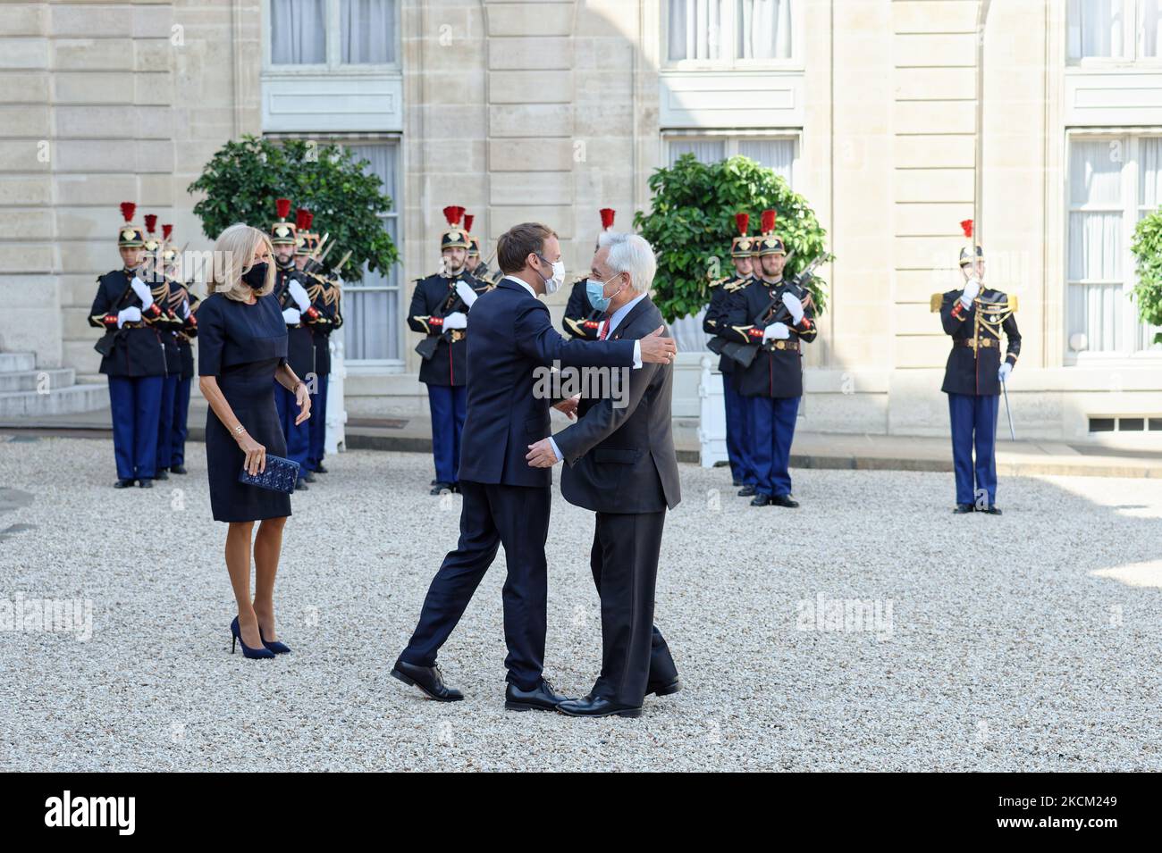 Le Président français Emmanuel Macron accueille le Président chilien Sebastian Pinera pour une réunion à l'Elysée à Paris – 06 septembre 2021, Paris (photo de Daniel Pier/NurPhoto) Banque D'Images