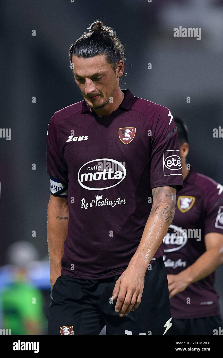 Milan Djuric de l'US Salernitana 1919 semble abattu pendant la série Un match entre l'US Salernitana 1919 et Atalanta BC au Stadio Arechi, Salerno, Italie, le 18 septembre 2021. (Photo de Giuseppe Maffia/NurPhoto) Banque D'Images