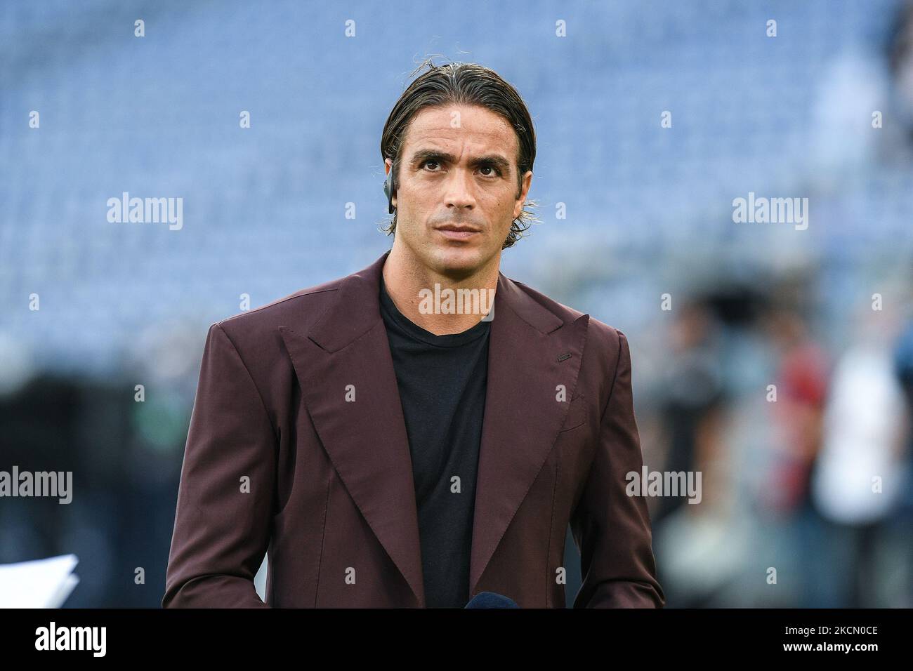 L'ancien joueur Alessandro Matri est devenu commentateur TV pour DAZN pendant la série Un match entre SS Lazio et Cagliari Calcio au Stadio Olimpico, Rome, Italie, le 19 septembre 2021. (Photo de Giuseppe Maffia/NurPhoto) Banque D'Images