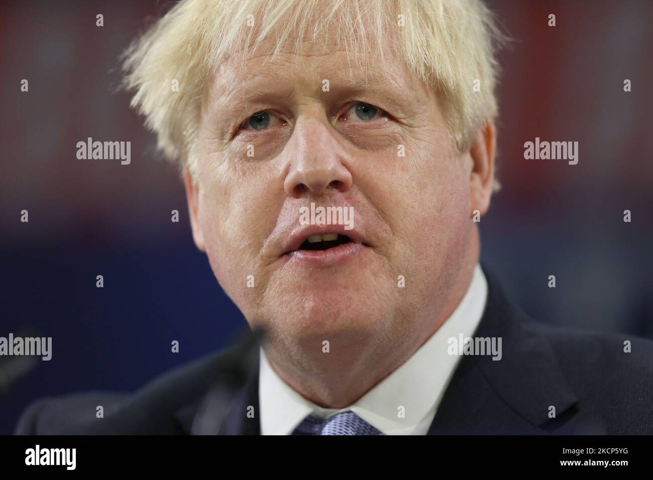 Boris Johnson MP, Premier ministre du Royaume-Uni, Premier seigneur du Trésor, le quatrième jour de la Conférence du Parti conservateur à Manchester Central, Manchester, le mercredi 6th octobre 2021. (Photo par MI News/NurPhoto) Banque D'Images
