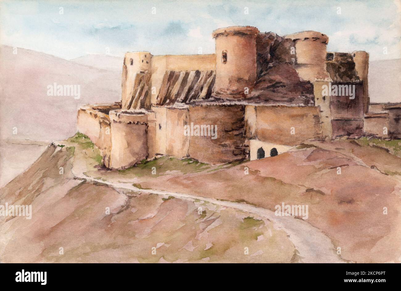 Krak de Chevaliers. Aquarelle sur papier. Banque D'Images