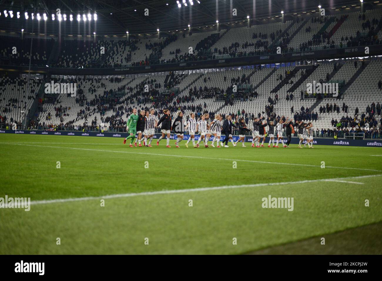 Les femmes Juventus lors du match des champions des femmes du groupe A de l'UEFA entre les femmes Juventus FC et les femmes Chelsea FC, à Turin, au stade Allianz, le 13 octobre 2021 en Italie. (Photo par Alberto Gandolfo/NurPhoto) Banque D'Images