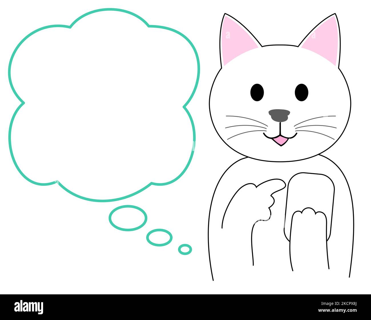 Un chat blanc se faisant gesturer avec un doigt : fond blanc Banque D'Images