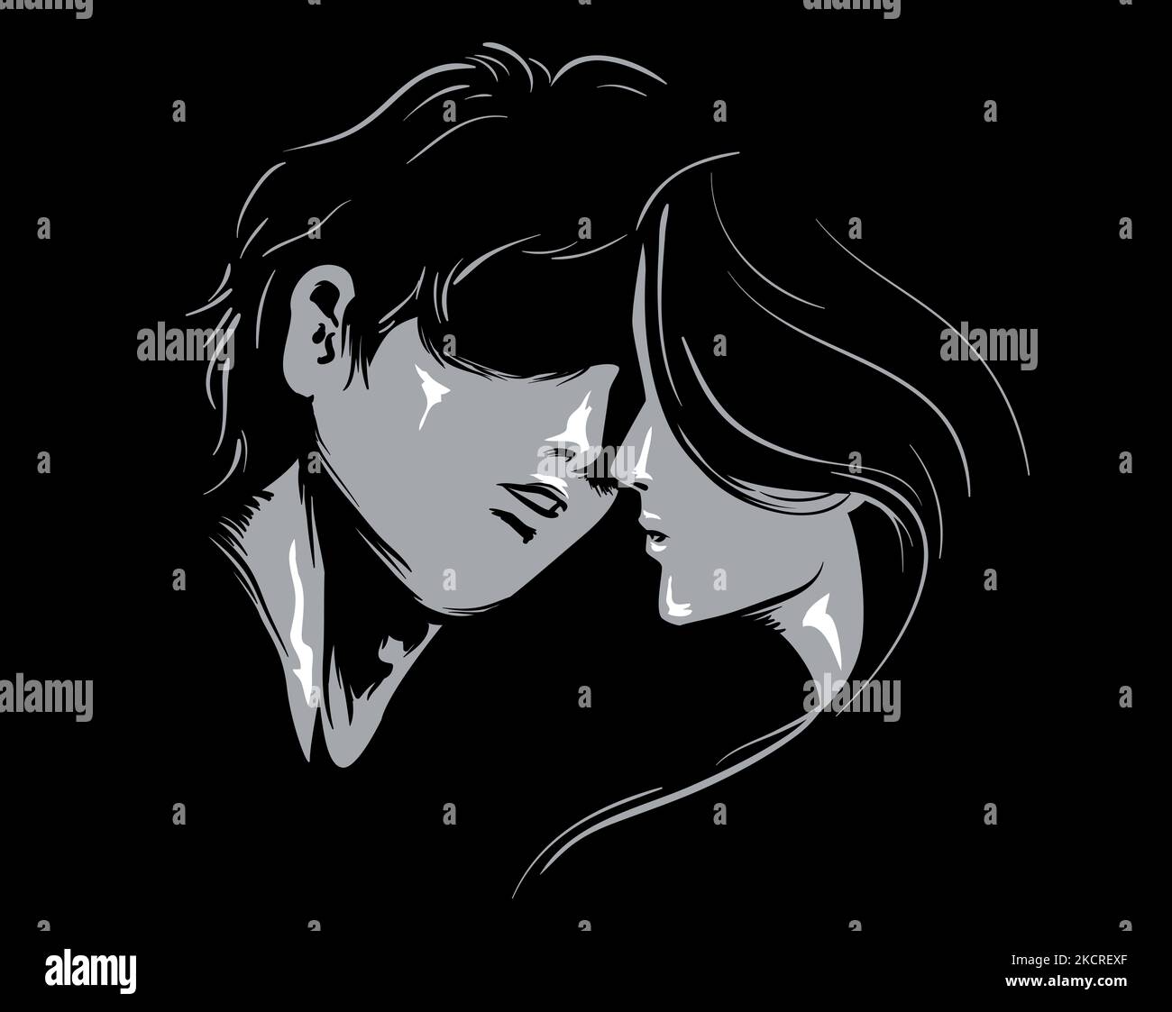 Illustration d'un couple Kissing, signification symbolique de l'acceptation Banque D'Images