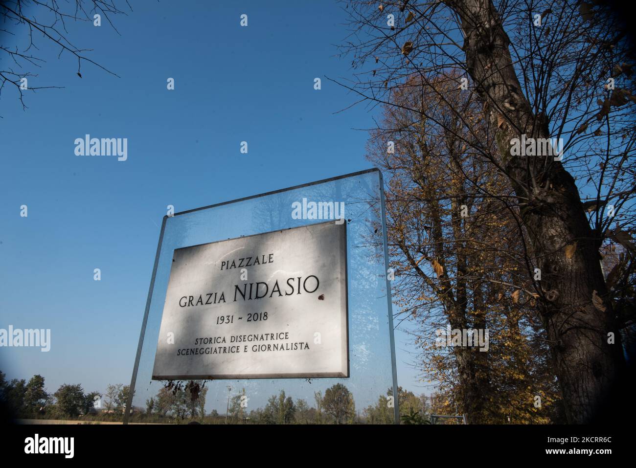 L'Esplanade, devant la Chartreuse de Pavie, porte le nom de Grazia Nidasio, historienne, designer, scénariste et journaliste, décédée à Pavie le 28 octobre 2018. (Photo par Andrea Savorani Neri/NurPhoto) Banque D'Images