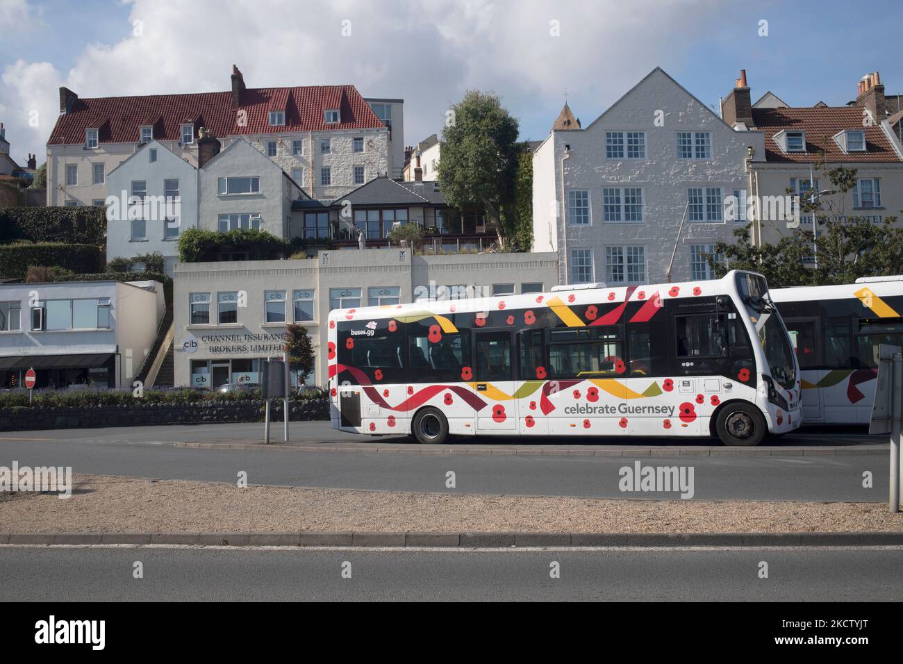 Bus au Terminus à St Peter Port, Guernesey, Iles Anglo-Normandes, Royaume-Uni Banque D'Images