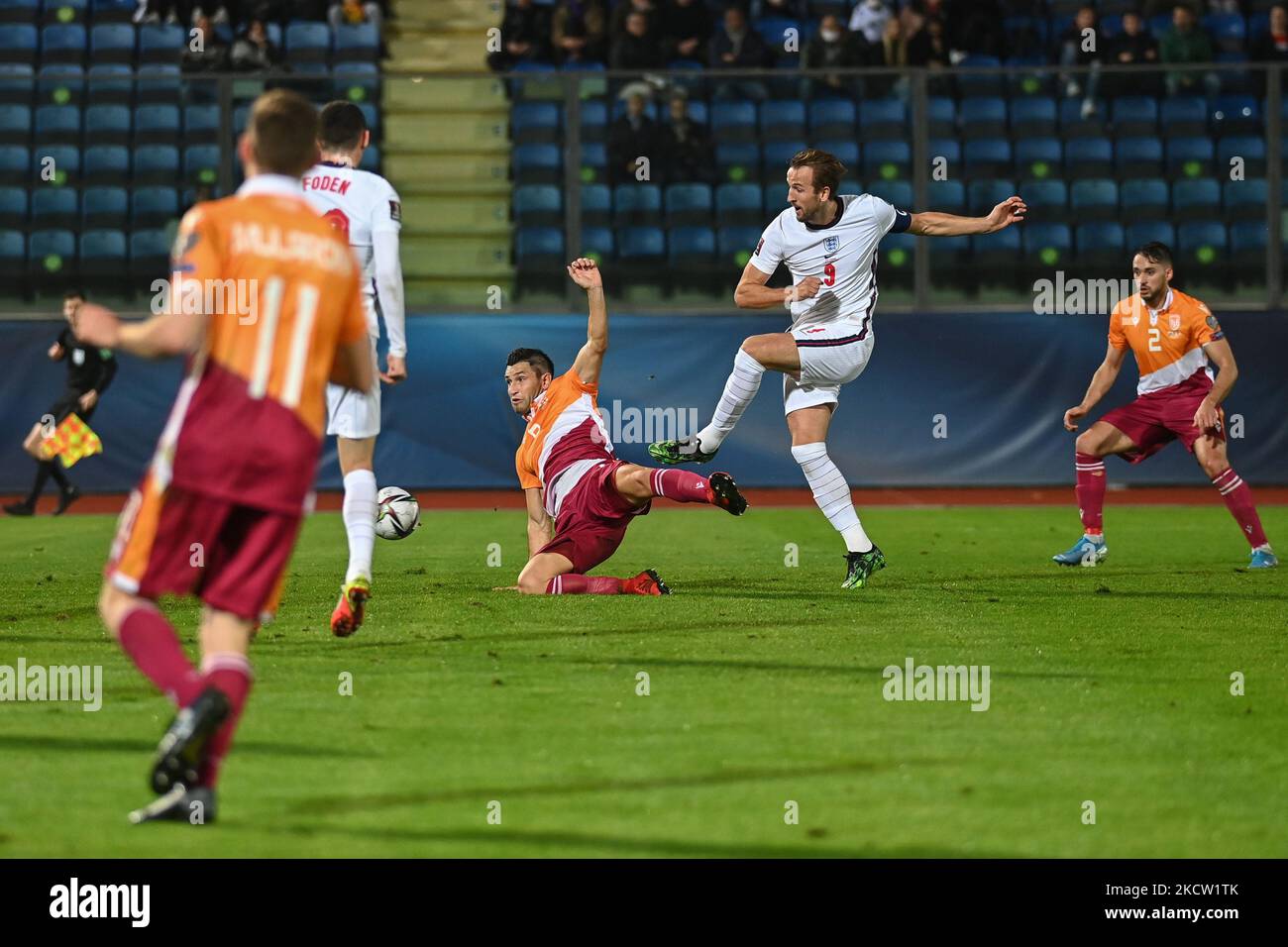 Harry Kane en action pendant la coupe du monde de la FIFA Centre de tennis panaméricain sur 15 novembre 2021 au stade de Saint-Marin à Saint-Marin, République de Saint-Marin (photo de Gianluca Ricci/LiveMedia/NurPhoto) Banque D'Images