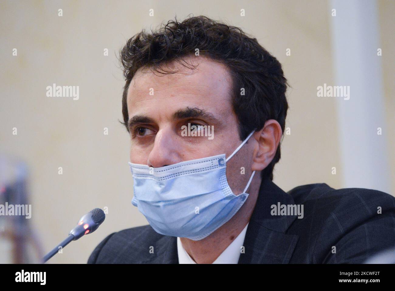 Davide Crippa lors de la conférence de presse du mouvement 5 étoiles sur le partage des énergies renouvelables sur 23 novembre 2021 au Palazzo dei Gruppi Parlamentari à Rome, Italie (photo de Gloria Imbrogno/LiveMedia/NurPhoto) Banque D'Images