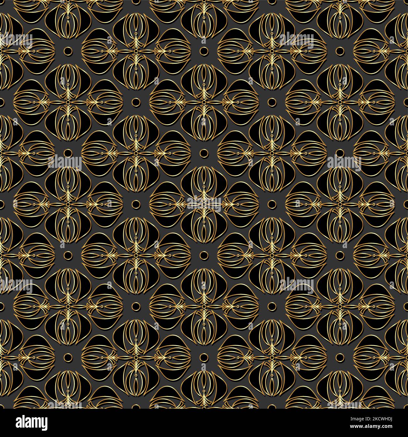 Motif fleuri vectoriel Art nouveau sans couture. Golden Luxury géométrique décoratif feuilles texture. Concept de fleurs d'or et de noir. Rétro élégant et sombre Illustration de Vecteur