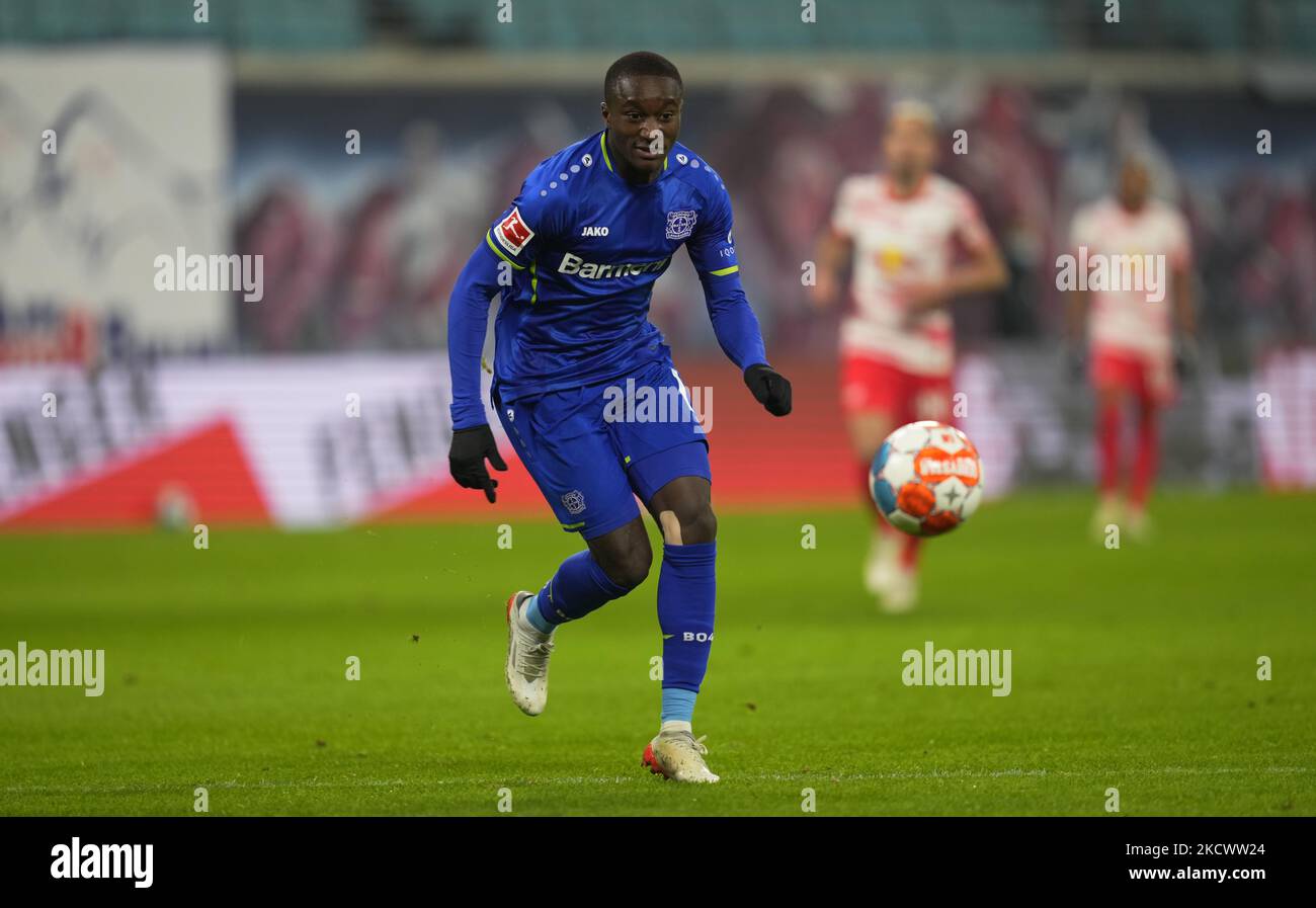 Moussa Diaby de Leverkusen pendant Rb Leipzig contre Leverkusen, Bundesliga, au stade de Redbull, Leipzig, Allemagne sur 28 novembre 2021. (Photo par Ulrik Pedersen/NurPhoto) Banque D'Images