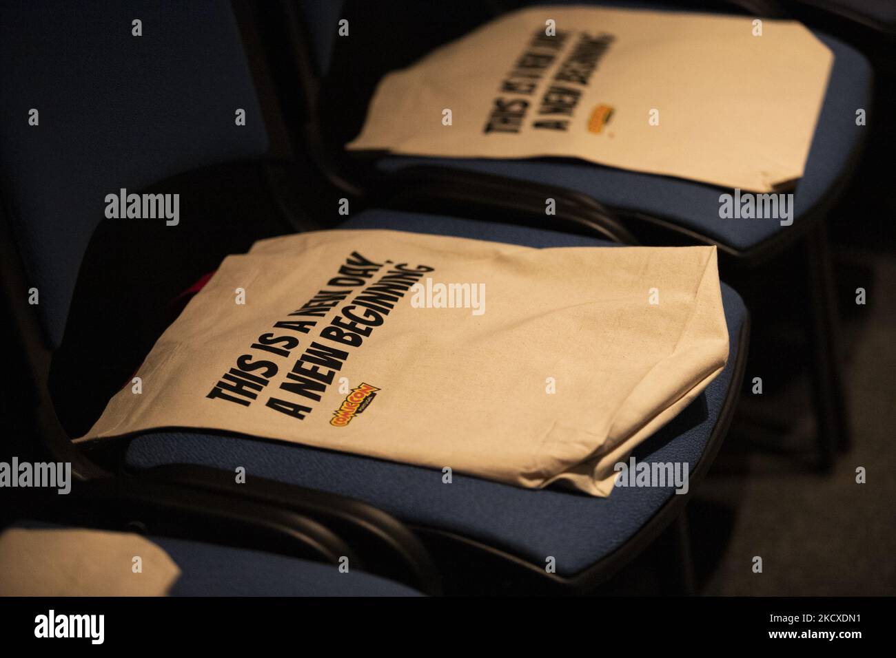 Comic con Portugal 2021 Conférence de presse afin de montrer le lieu, les activités et les artistes qui viendront cette année, sur 7 décembre 2021 à Lisbonne, Portugal. Comic con Portugal 2021 qui aura lieu sur 9 décembre, 10, 11, 12, 2021 à Parque das Nações, Lisbonne. (Photo de Nuno Cruz/NurPhoto) Banque D'Images