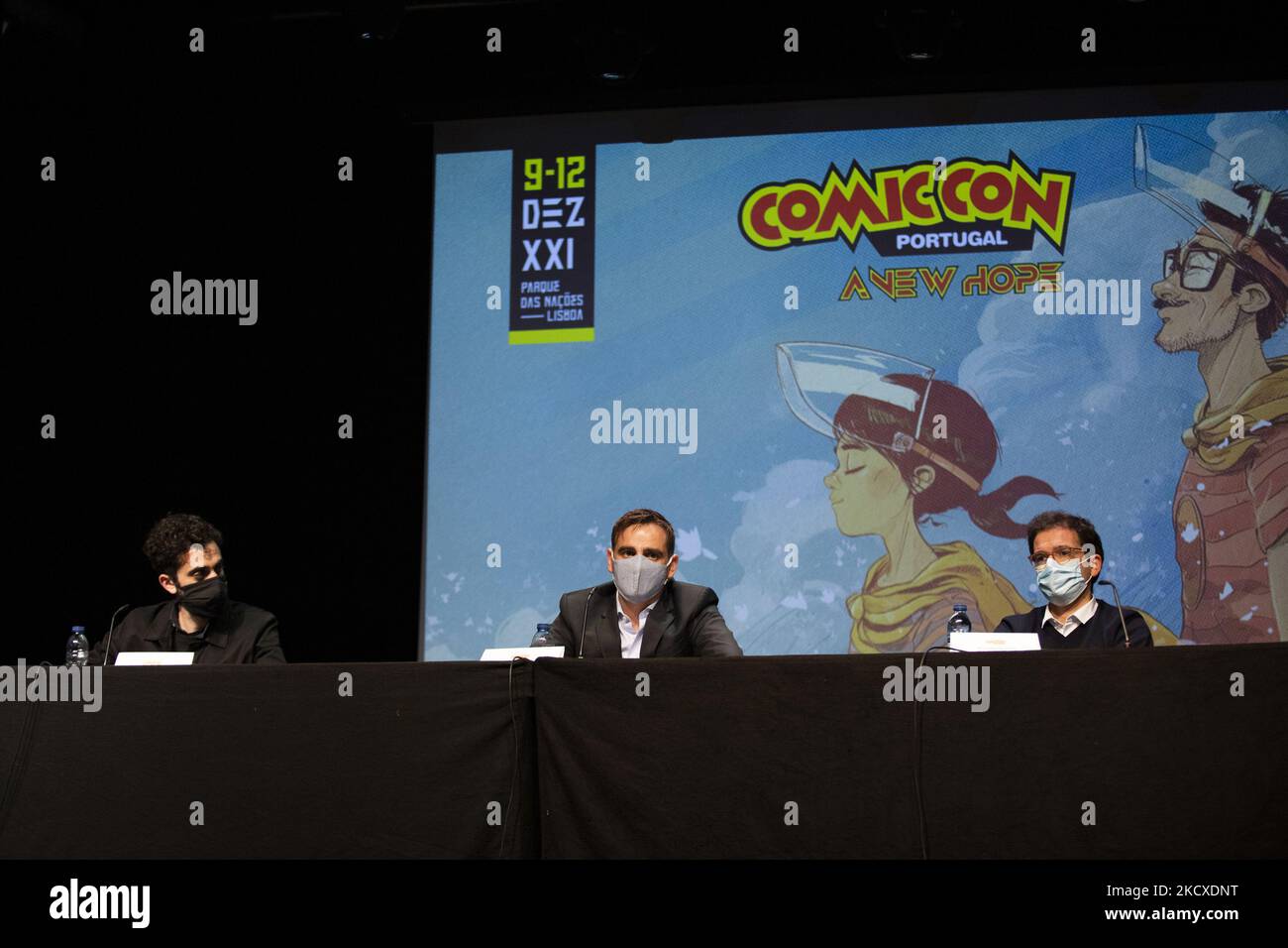 Comic con Portugal 2021 Conférence de presse afin de montrer le lieu, les activités et les artistes qui viendront cette année, sur 7 décembre 2021 à Lisbonne, Portugal. Comic con Portugal 2021 qui aura lieu sur 9 décembre, 10, 11, 12, 2021 à Parque das Nações, Lisbonne. (Photo de Nuno Cruz/NurPhoto) Banque D'Images