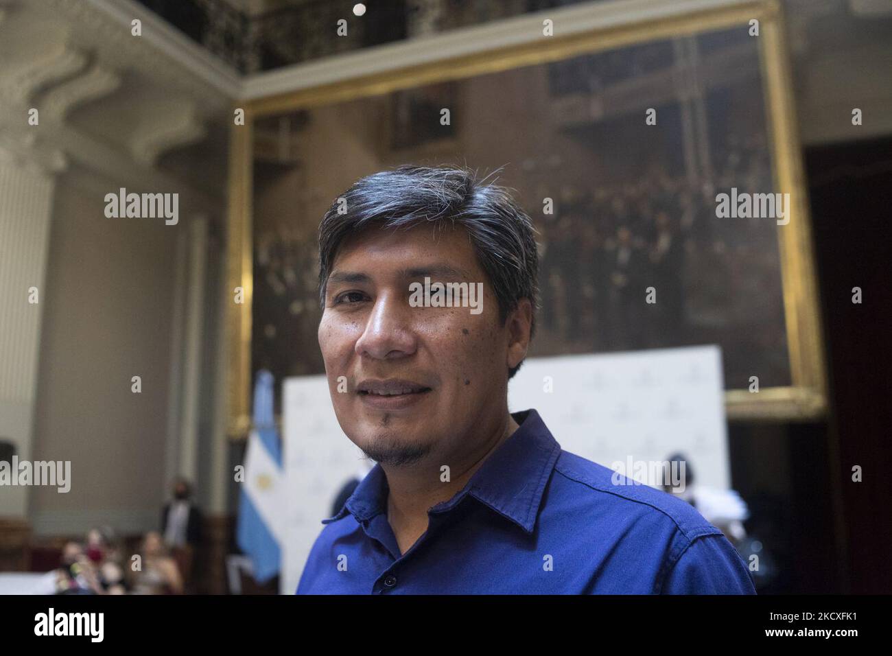 Le député Alejandro Vilca est vu dans le congrès argentin avant le serment d'exercer pendant quatre ans, à Buenos Aires, Argentine 7 décembre 2021. (Photo de MatÃ­as Baglietto/NurPhoto) Banque D'Images