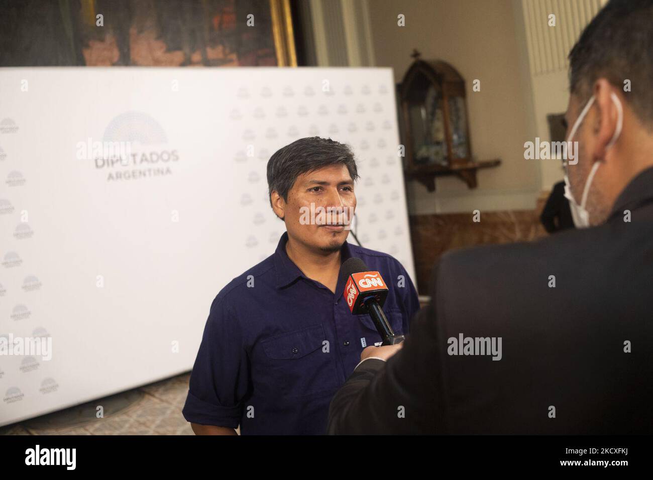 Le député Alejandro Vilca est vu dans le congrès argentin avant le serment d'exercer pendant quatre ans, à Buenos Aires, Argentine 7 décembre 2021. (Photo de Matías Baglietto/NurPhoto) Banque D'Images