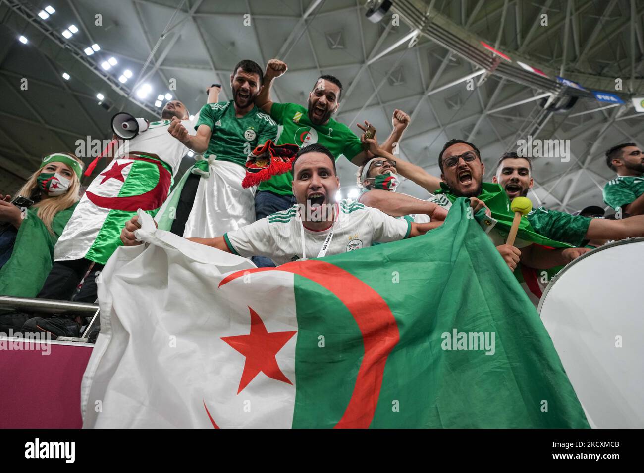 Les fans de l'équipe algérienne fêtent leur victoire lors du match de
