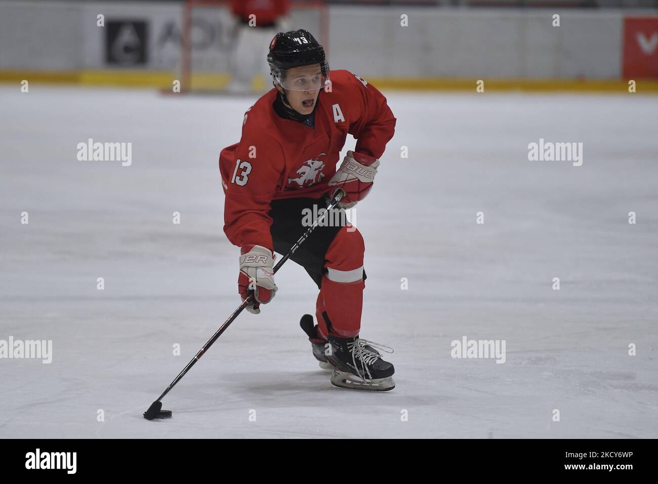 LAIMUTIS Dovydas en action pendant la division II - Groupe A 2022 Hockey sur glace U20 Championnat du monde de match entre la Lituanie et la Corée du Sud sur 19 décembre 2021 à Brasov, Roumanie. (Photo par Alex Nicodim/NurPhoto) Banque D'Images