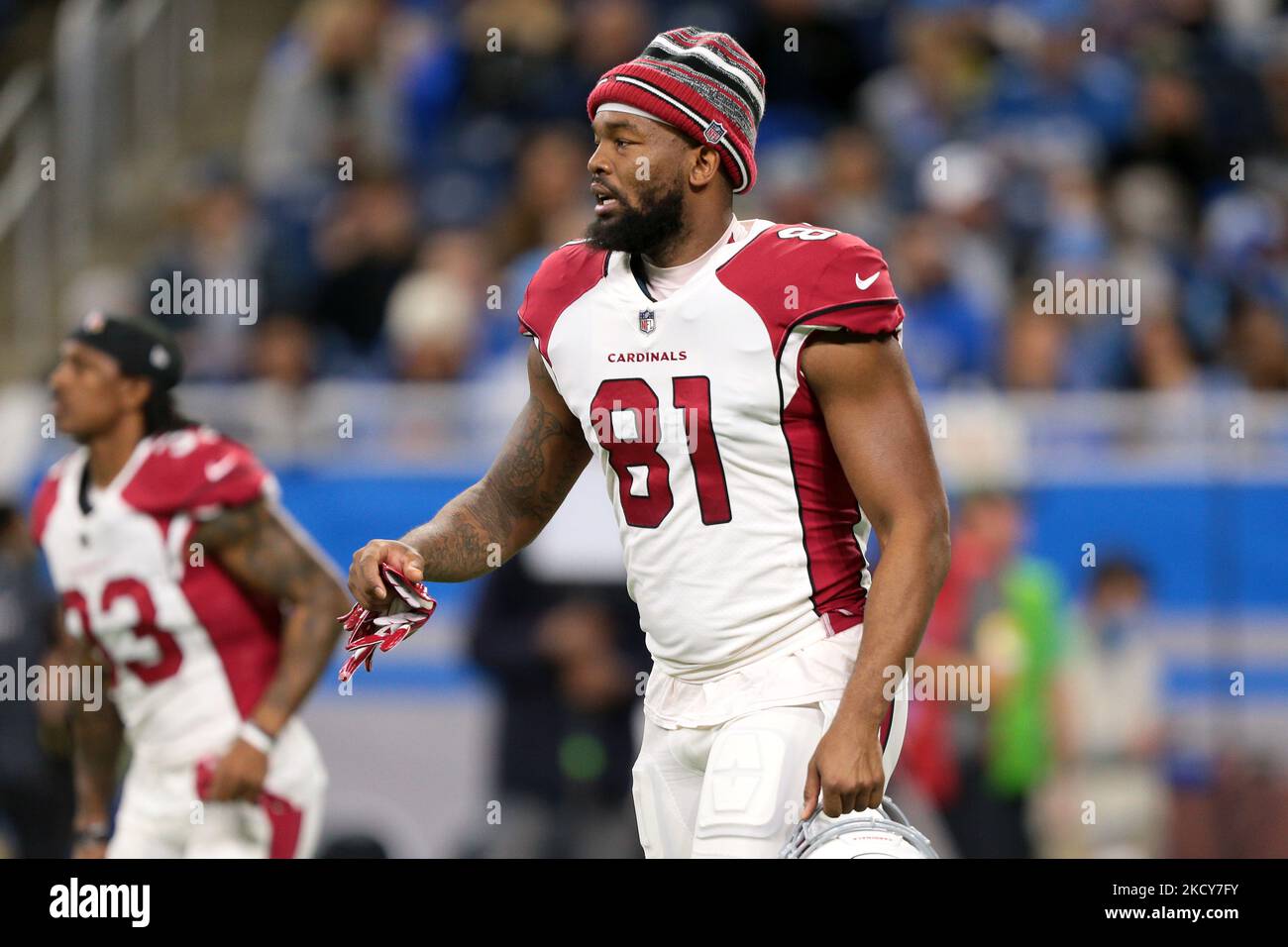 Arizona Cardinals Tight End Darrell Daniels (81) est vu pendant la première moitié d'un match de football de la NFL contre les Lions de Detroit à Detroit, Michigan, États-Unis, dimanche, 19 décembre 2021. (Photo de Jorge Lemus/NurPhoto) Banque D'Images